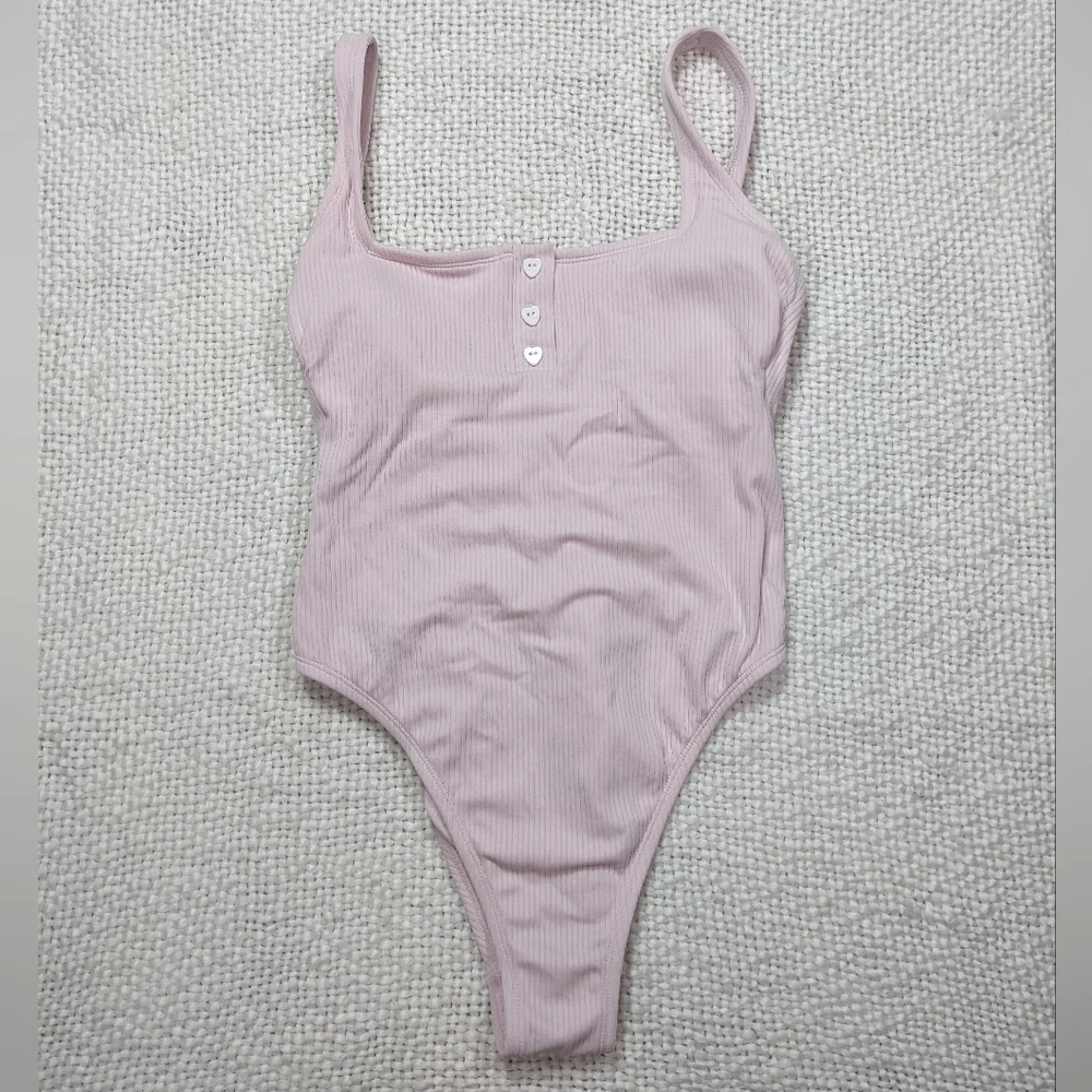 Stoney Clover Lane Baby Pink Ribbed Henley Cheeky High Leg One Piece‎ Size M